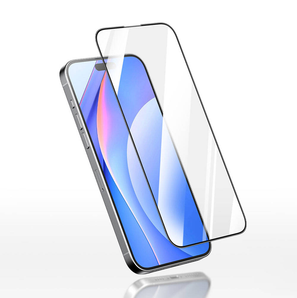 iPhone 15 Pro Max Recci RSP-A05SD 3D HD Full Transparan Temperli Cam Ekran Koruyucu Siyah