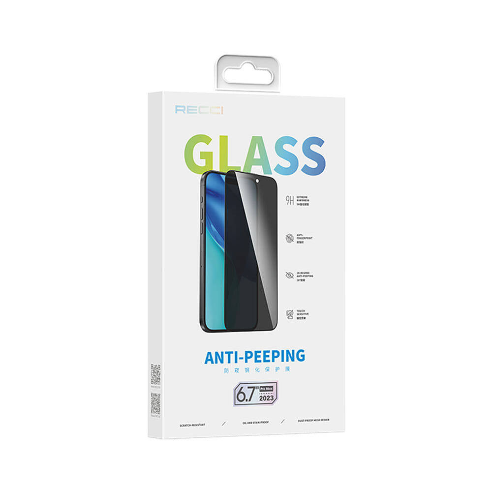 iPhone 15 Pro Max Recci RSP-A19AP Privacy Temperli Cam Ekran Koruyucu Gri
