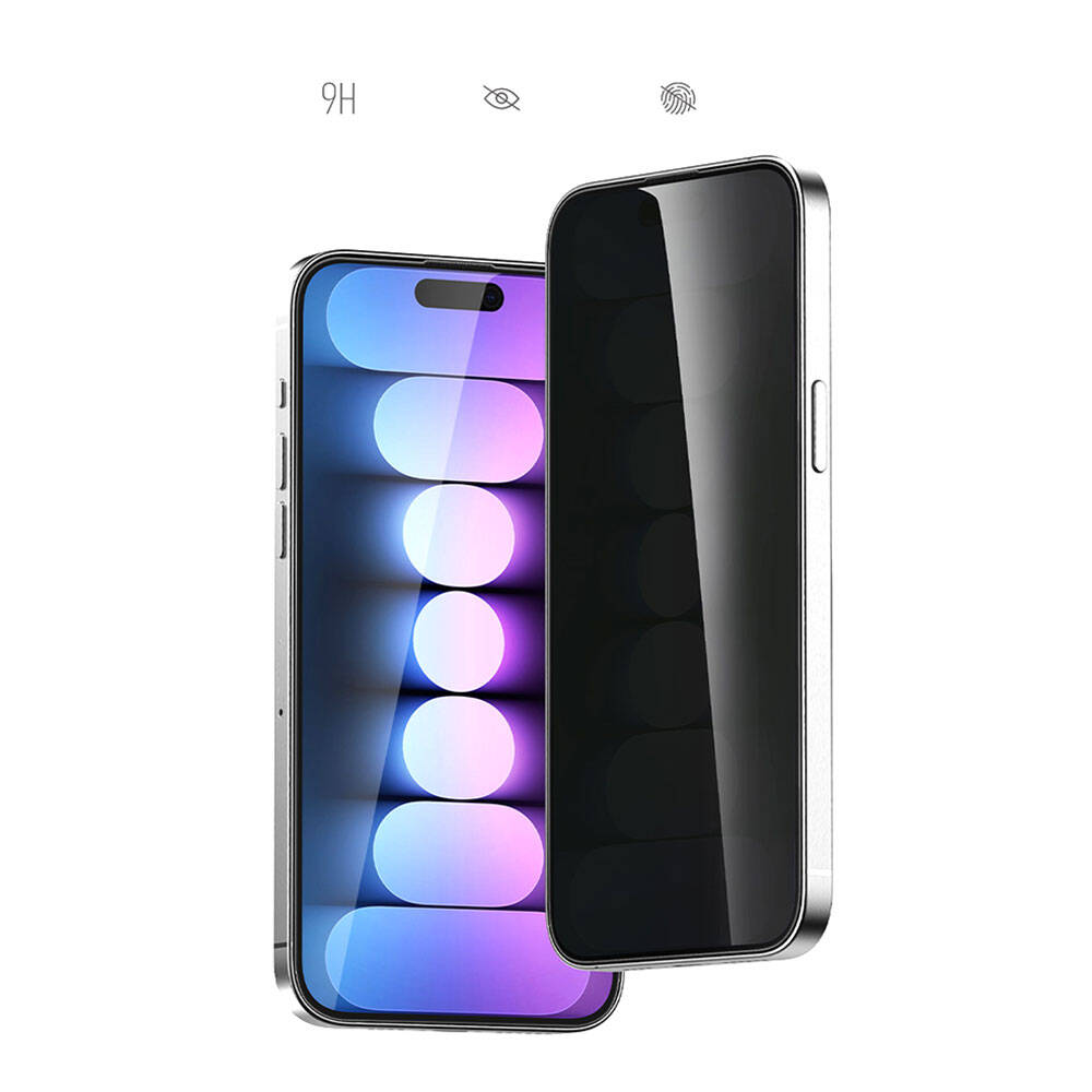 iPhone 15 Pro Max Recci RSP-A19AP Privacy Temperli Cam Ekran Koruyucu Gri