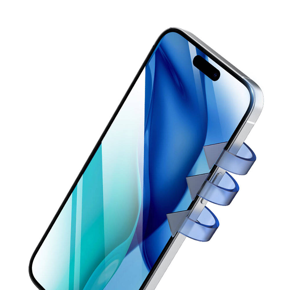 iPhone 15 Pro Recci RSP-A21HD Full Transparan Temperli Cam Ekran Koruyucu Siyah