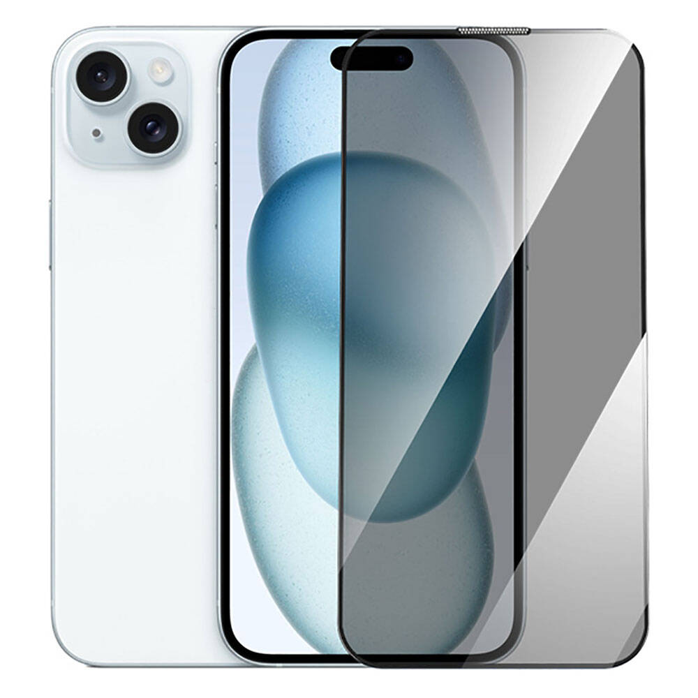 iPhone 15 Wiwu GT-011 Anti-Bakteriyel Özellikli Polimer Oleofobik Kaplama Temperli Privacy Cam Ekran Koruyucu Siyah