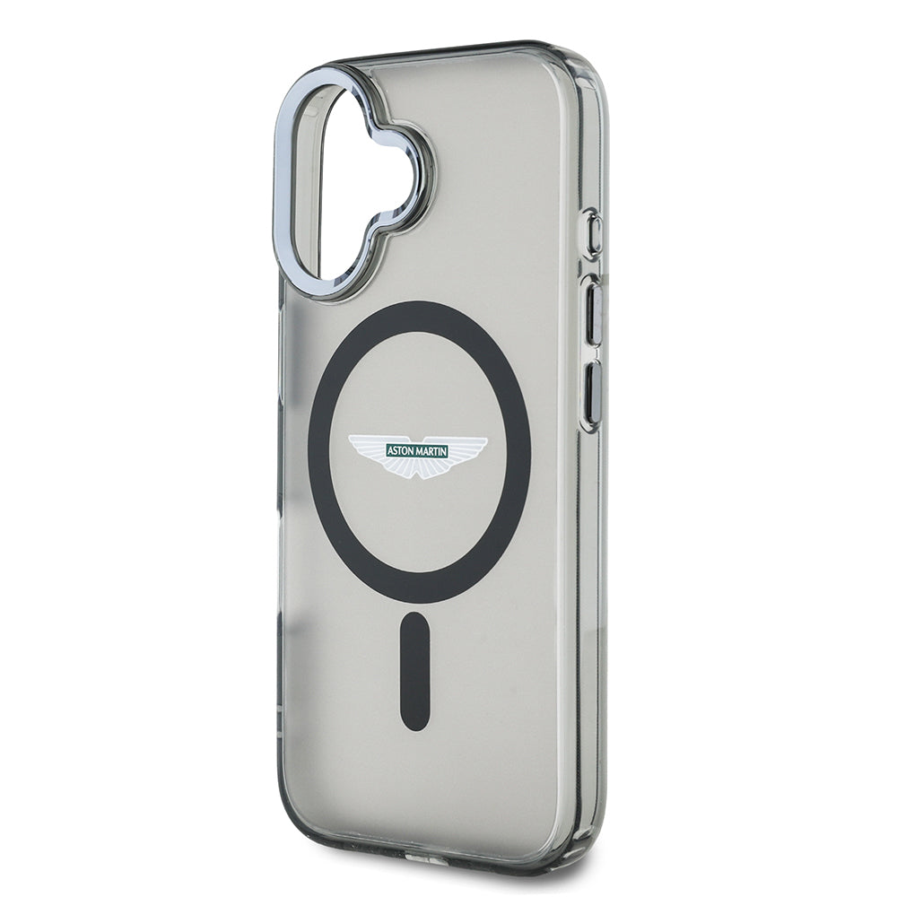 Apple iPhone 16 Kılıf Aston Martin Orjinal Lisanslı Magsafe Şarj Özellikli IML Baskı Logolu Buzlu Kapak Siyah