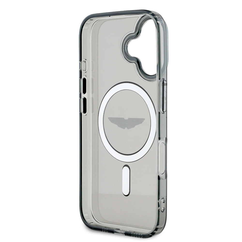 Apple iPhone 16 Kılıf Aston Martin Orjinal Lisanslı Magsafe Şarj Özellikli IML Baskı Logolu Buzlu Kapak Siyah