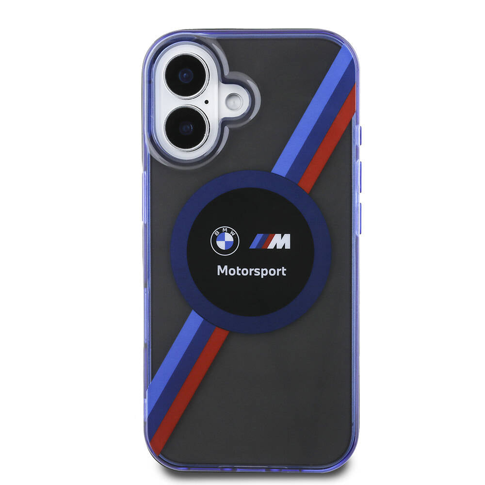 iPhone 16 Kılıf BMW Orjinal Lisanslı M Logolu Üç Renk Çizgili Motorsport Circle Kılıf Siyah