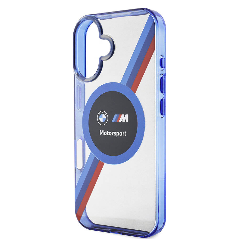 iPhone 16 Kılıf BMW Orjinal Lisanslı M Logolu Üç Renk Çizgili Motorsport Circle Kılıf Siyah