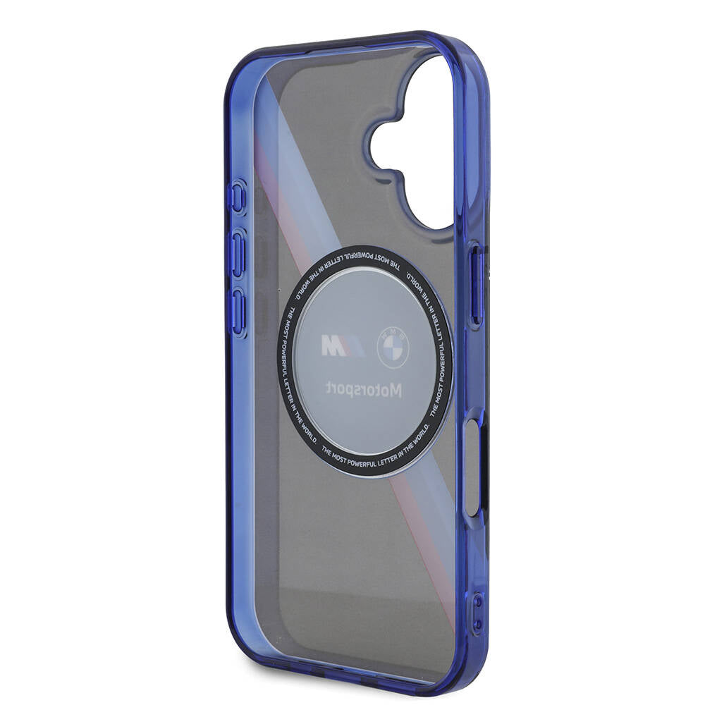 iPhone 16 Kılıf BMW Orjinal Lisanslı M Logolu Üç Renk Çizgili Motorsport Circle Kılıf Siyah