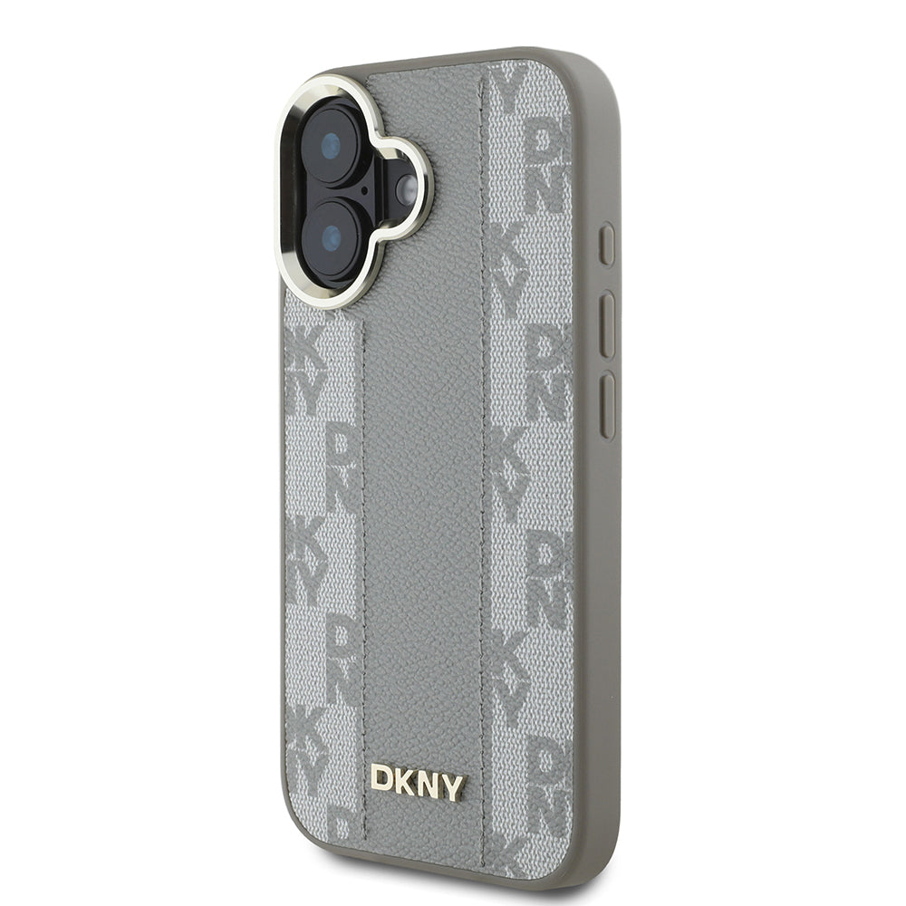 iPhone 16 Kılıf DKNY Orjinal Lisanslı Magsafe Şarj Özellikli 3D Yazılı Checkered Pattern Kılıf Bej