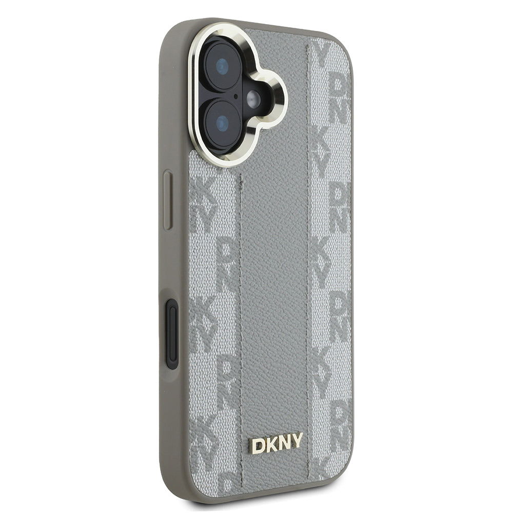 iPhone 16 Kılıf DKNY Orjinal Lisanslı Magsafe Şarj Özellikli 3D Yazılı Checkered Pattern Kılıf Bej