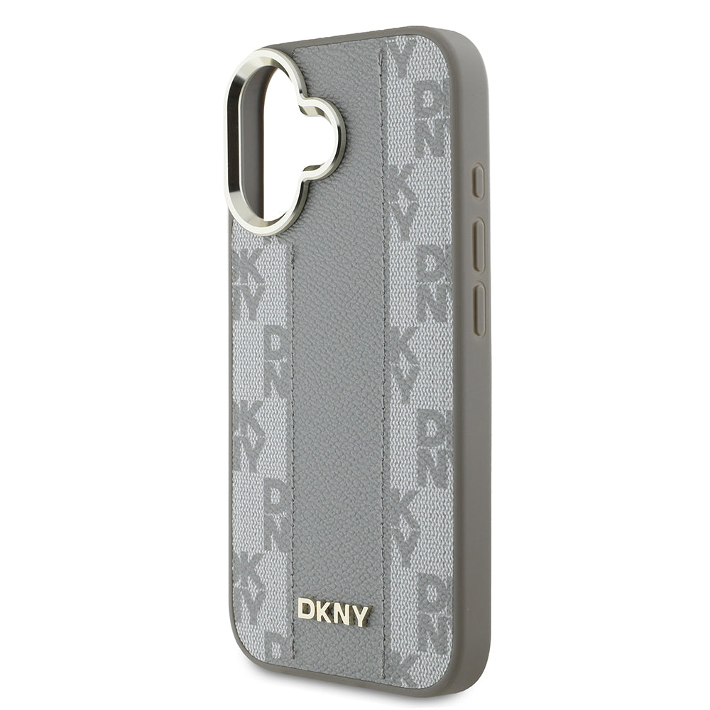 iPhone 16 Kılıf DKNY Orjinal Lisanslı Magsafe Şarj Özellikli 3D Yazılı Checkered Pattern Kılıf Bej