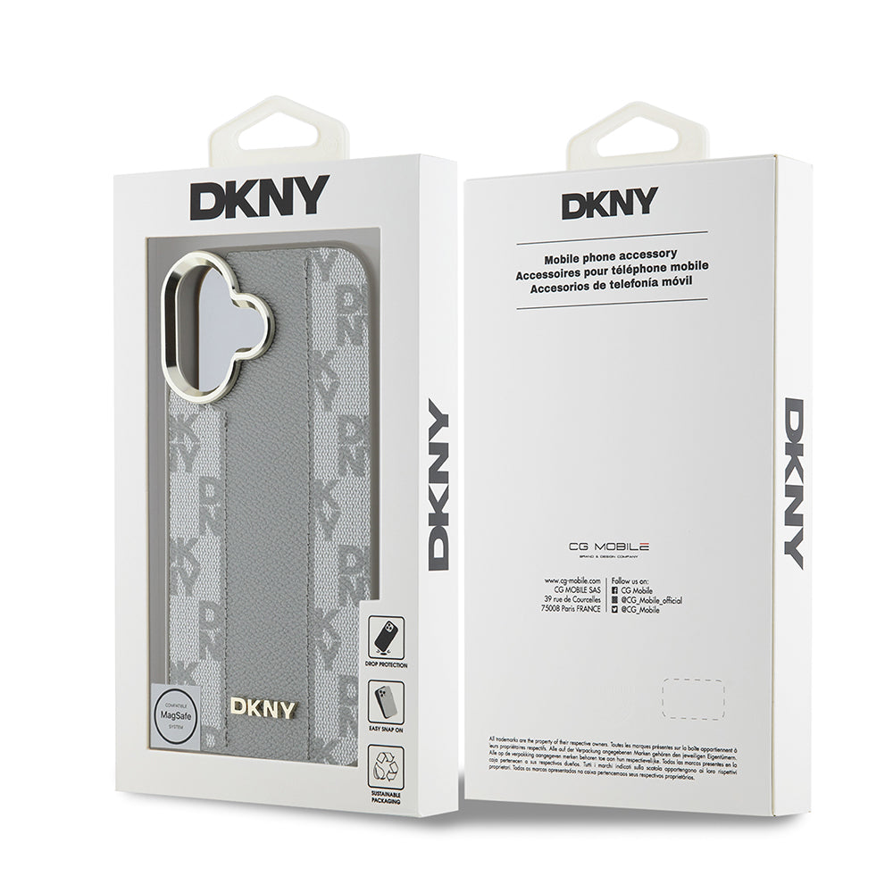 iPhone 16 Kılıf DKNY Orjinal Lisanslı Magsafe Şarj Özellikli 3D Yazılı Checkered Pattern Kılıf Bej