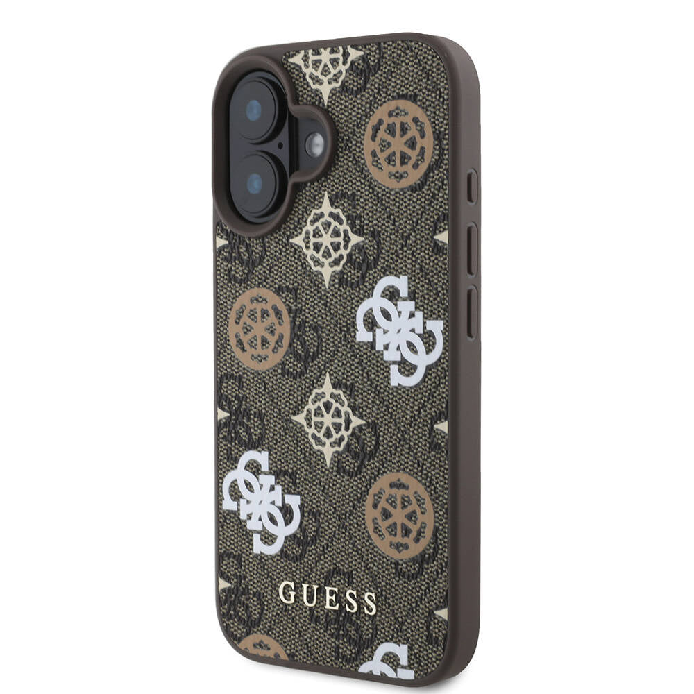 Apple iPhone 16 Kılıf Guess Orjinal Lisanslı Magsafe Şarj Özellikli 4G Desenli Yazı Logolu Peony Kapak Pembe