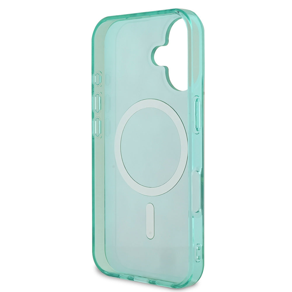 Apple iPhone 16 Kılıf Guess Orjinal Lisanslı Magsafe Şarj Özellikli IML Baskılı Jungle Ring Kapak Yeşil