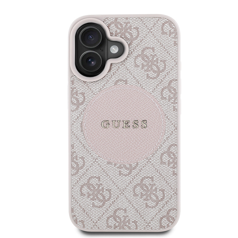 Apple iPhone 16 Kılıf Guess Orjinal Lisanslı M-safe Şarj Özellikli Yazı Logolu Circle Classic Kapak Kahverengi