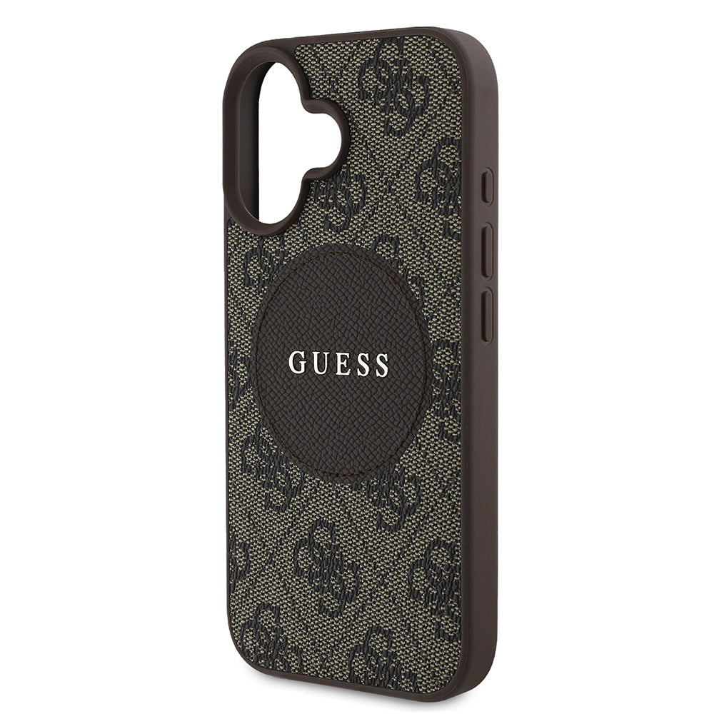 Apple iPhone 16 Kılıf Guess Orjinal Lisanslı M-safe Şarj Özellikli Yazı Logolu Circle Classic Kapak Pembe