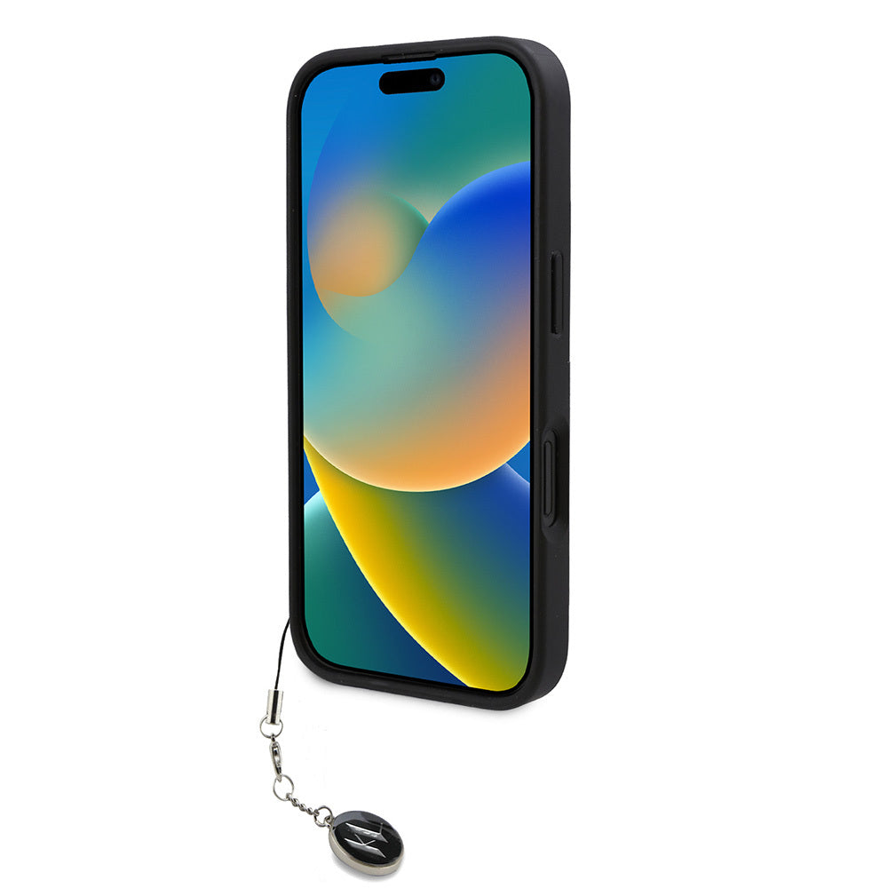 iPhone 16 Kılıf Karl Lagerfeld Orjinal Lisanslı Anahtarlıklı Taşlı KL Yazılı Saffiano Rhinestones Kılıf Pembe