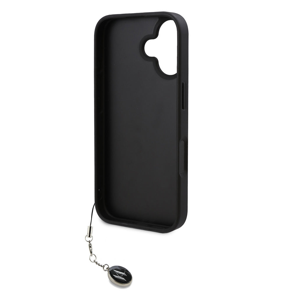 iPhone 16 Kılıf Karl Lagerfeld Orjinal Lisanslı Anahtarlıklı Taşlı KL Yazılı Saffiano Rhinestones Kılıf Siyah