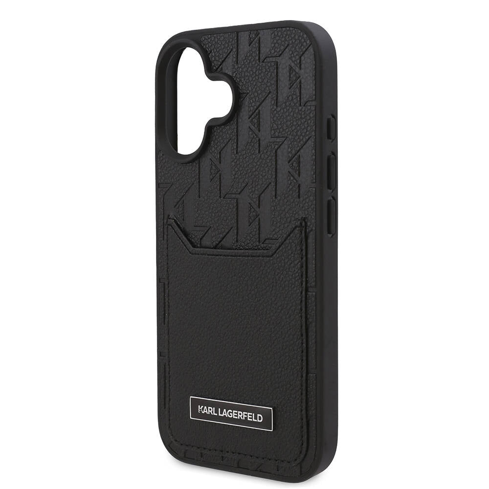 iPhone 16 Kılıf Karl Lagerfeld Orjinal Lisanslı Kartlıklı Cardslot Monogram Kılıf Siyah