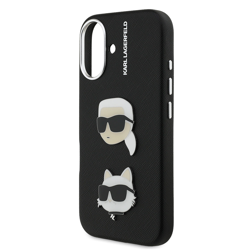 Apple iPhone 16 Kılıf Karl Lagerfeld Orjinal Lisanslı K&C Heads Pin Kapak Siyah