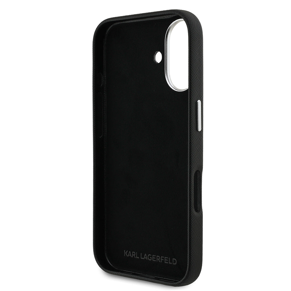 Apple iPhone 16 Kılıf Karl Lagerfeld Orjinal Lisanslı K&C Heads Pin Kapak Siyah