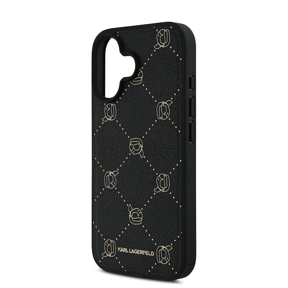 iPhone 16 Kılıf Karl Lagerfeld Orjinal Lisanslı Magsafe Şarj Özellikli PU Deri Karl Heads Desenli Klasik Logolu Kılıf Siyah
