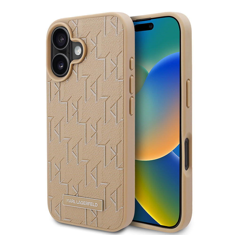 iPhone 16 Kılıf Karl Lagerfeld Orjinal Lisanslı Magsafe Şarj Özellikli KL Yazılı Hot Stamp Kılıf Pembe