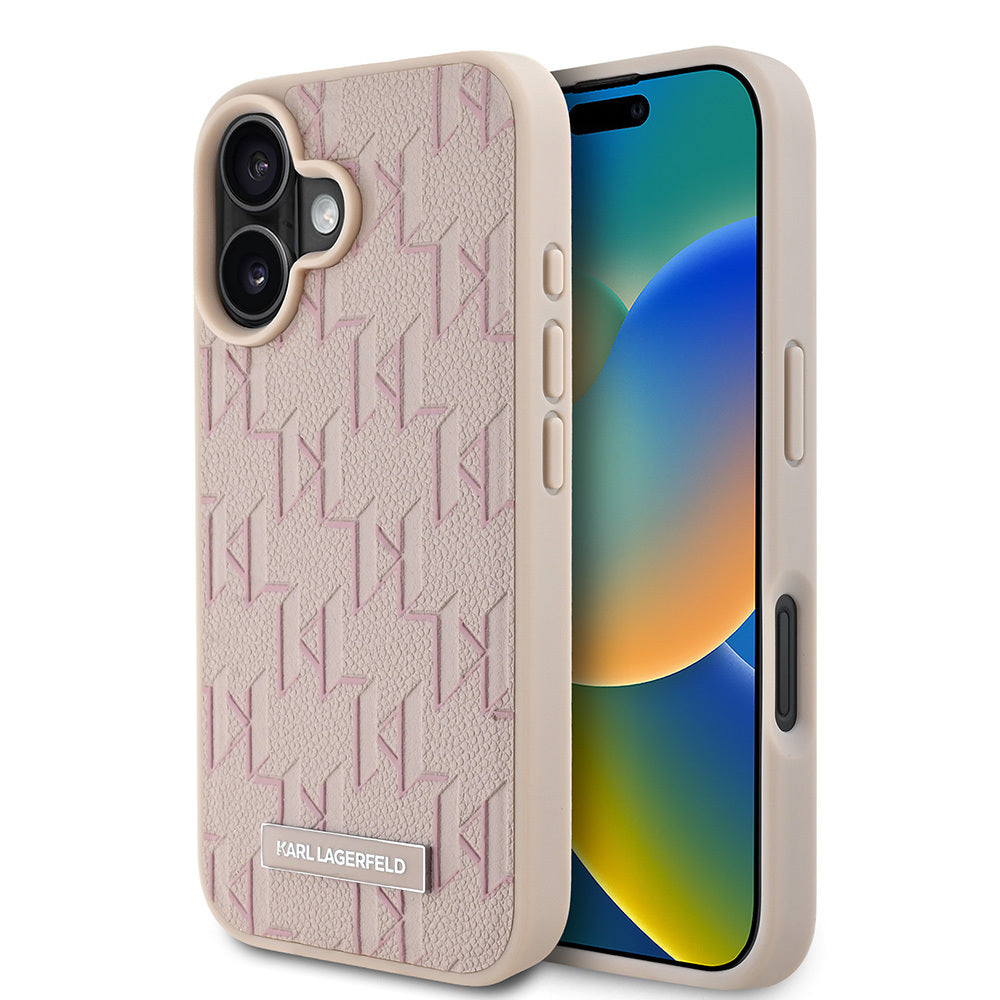 iPhone 16 Kılıf Karl Lagerfeld Orjinal Lisanslı Magsafe Şarj Özellikli KL Yazılı Hot Stamp Kılıf Pembe