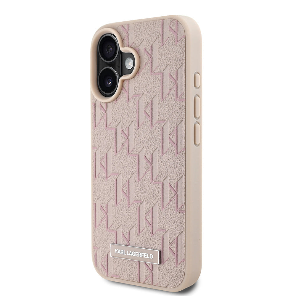 iPhone 16 Kılıf Karl Lagerfeld Orjinal Lisanslı Magsafe Şarj Özellikli KL Yazılı Hot Stamp Kılıf Pembe