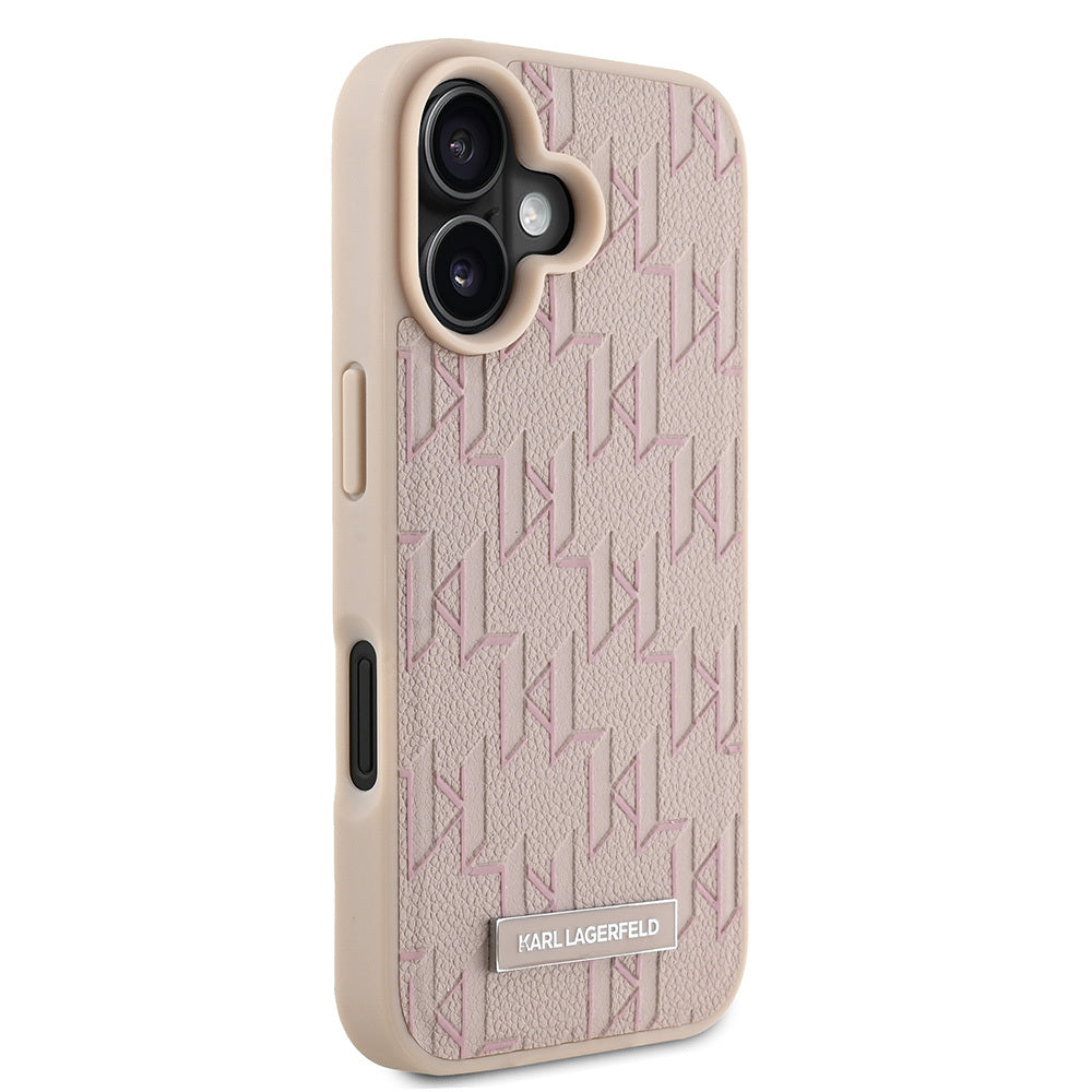 iPhone 16 Kılıf Karl Lagerfeld Orjinal Lisanslı Magsafe Şarj Özellikli KL Yazılı Hot Stamp Kılıf Pembe
