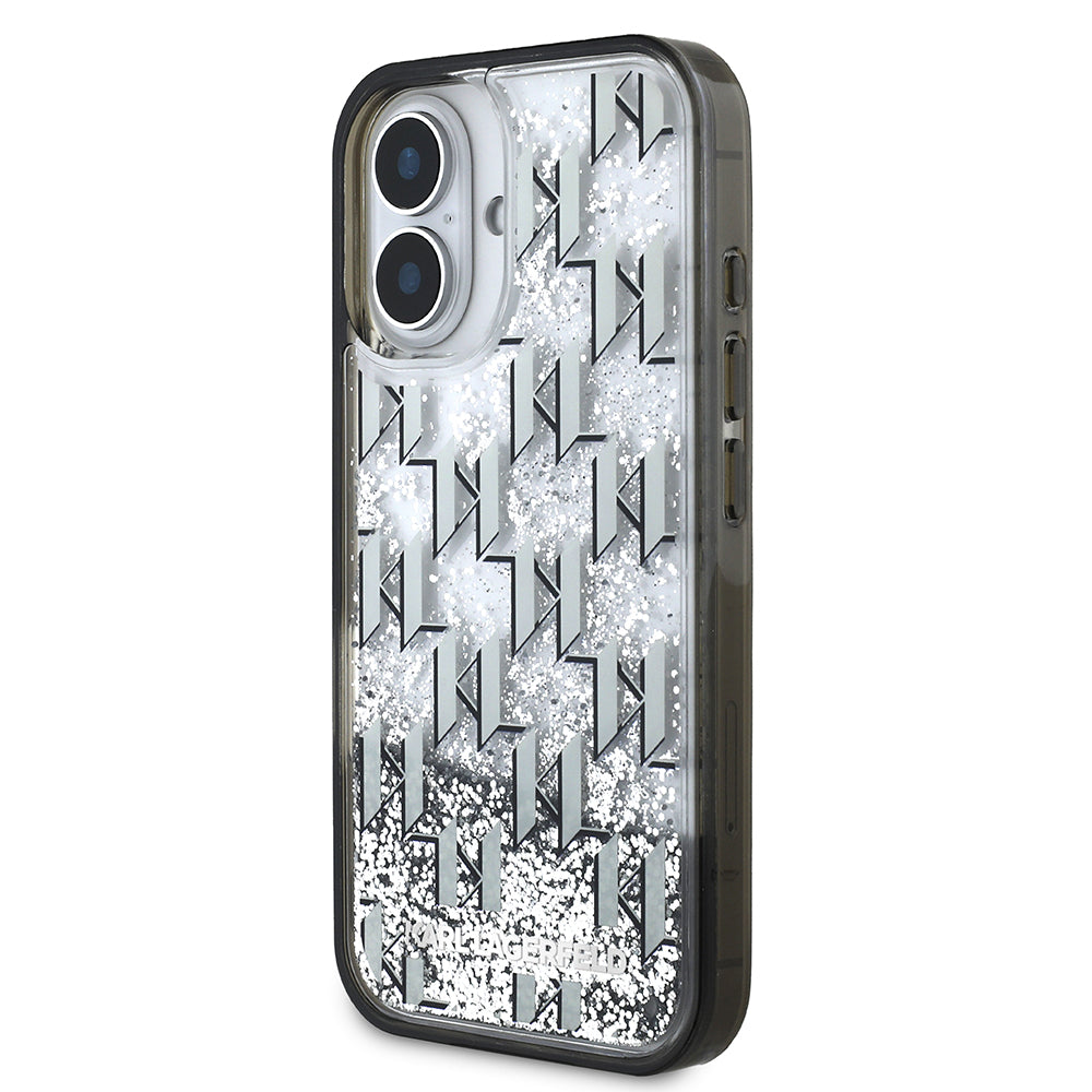 iPhone 16 Kılıf Karl Lagerfeld Orjinal Lisanslı Simli KL Yazılı Monogram Gradient Kılıf Siyah