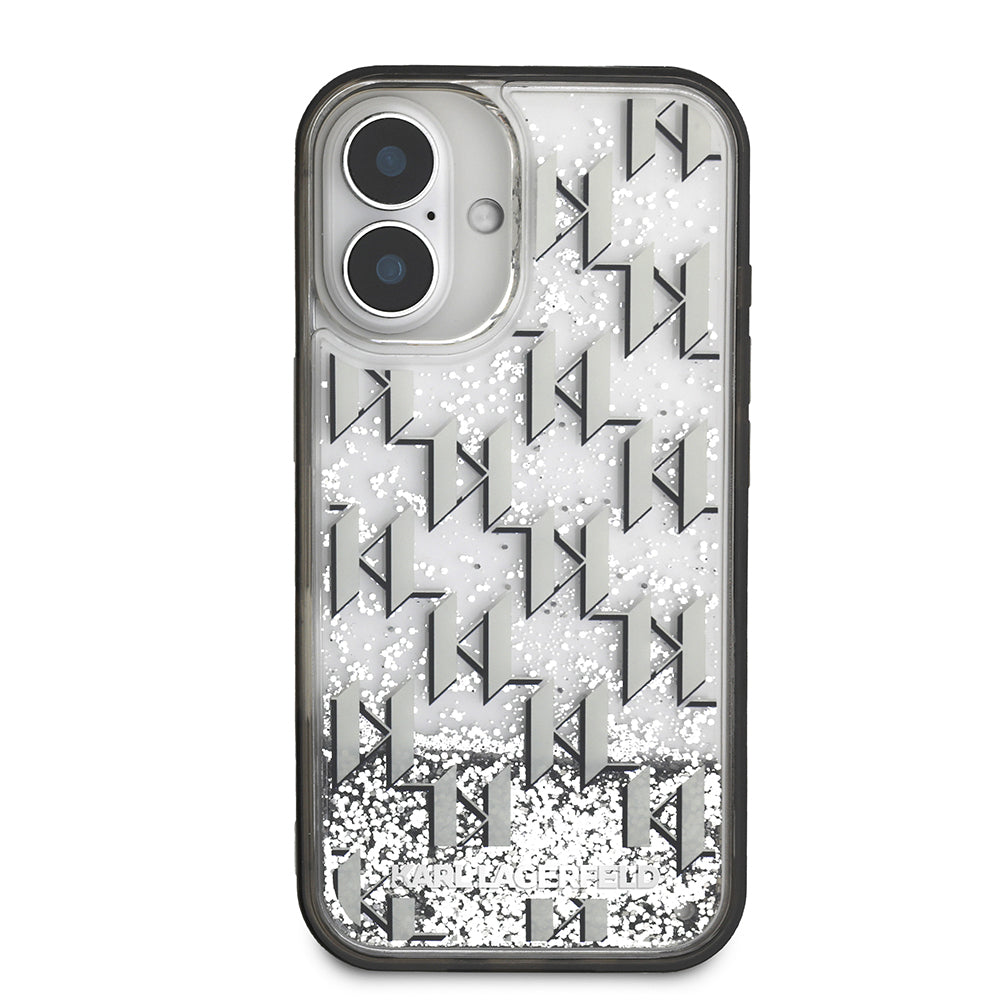 iPhone 16 Kılıf Karl Lagerfeld Orjinal Lisanslı Simli KL Yazılı Monogram Gradient Kılıf Siyah