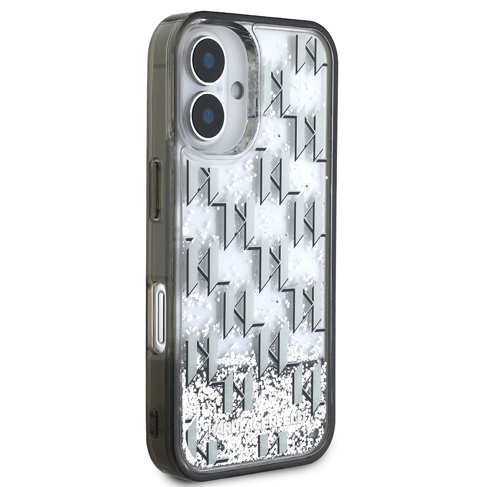 iPhone 16 Kılıf Karl Lagerfeld Orjinal Lisanslı Simli KL Yazılı Monogram Gradient Kılıf Siyah