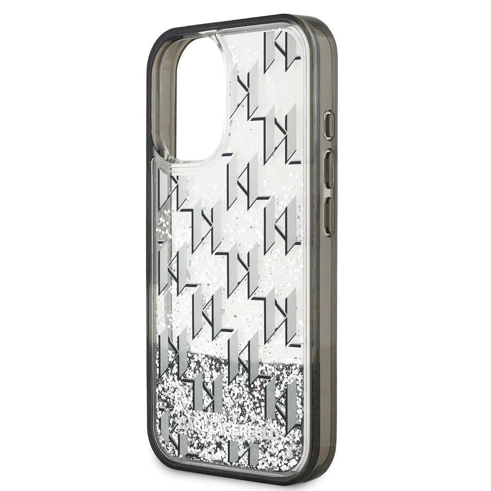 iPhone 16 Kılıf Karl Lagerfeld Orjinal Lisanslı Simli KL Yazılı Monogram Gradient Kılıf Siyah
