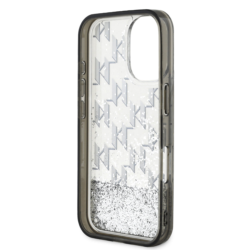 iPhone 16 Kılıf Karl Lagerfeld Orjinal Lisanslı Simli KL Yazılı Monogram Gradient Kılıf Siyah