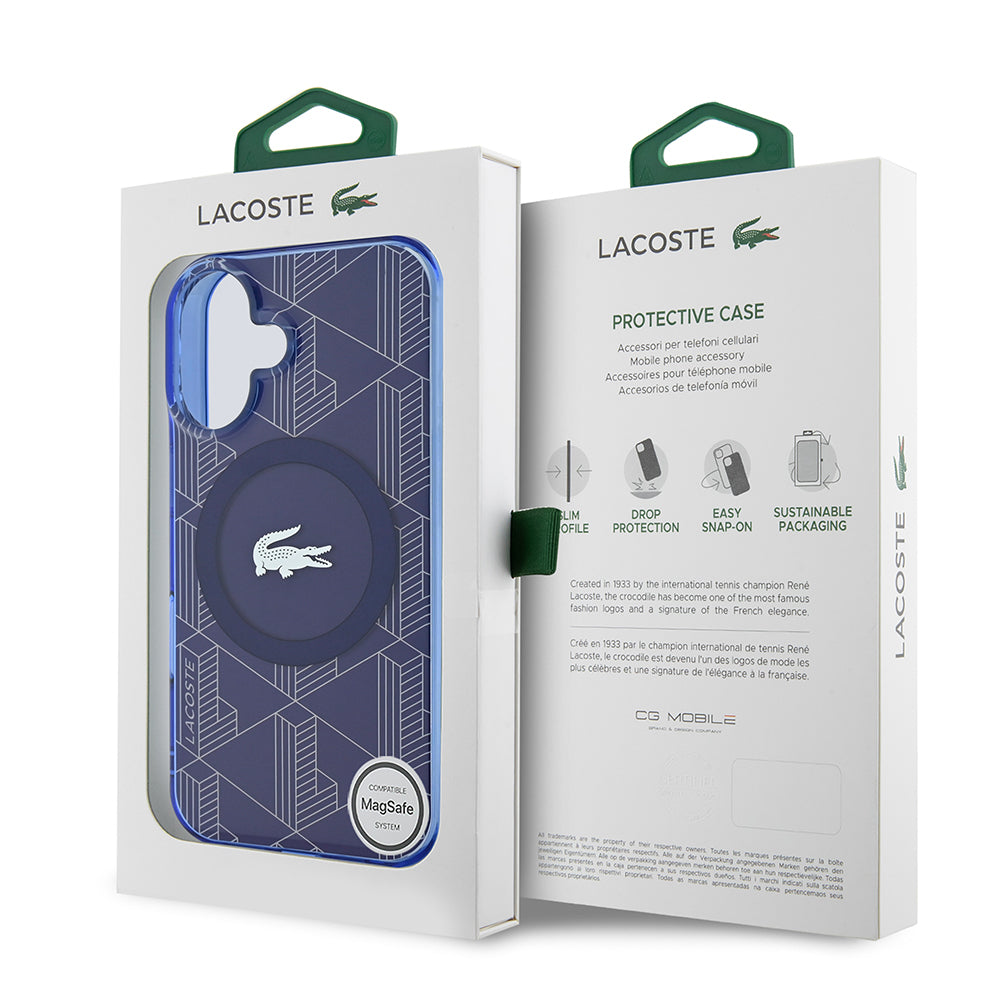 iPhone 16 Kılıf Lacoste Orjinal Lisanslı Magsafe Şarj Özellikli IML Baskılı Gümüş Timsah Logolu Monogram Kılıf Yeşil