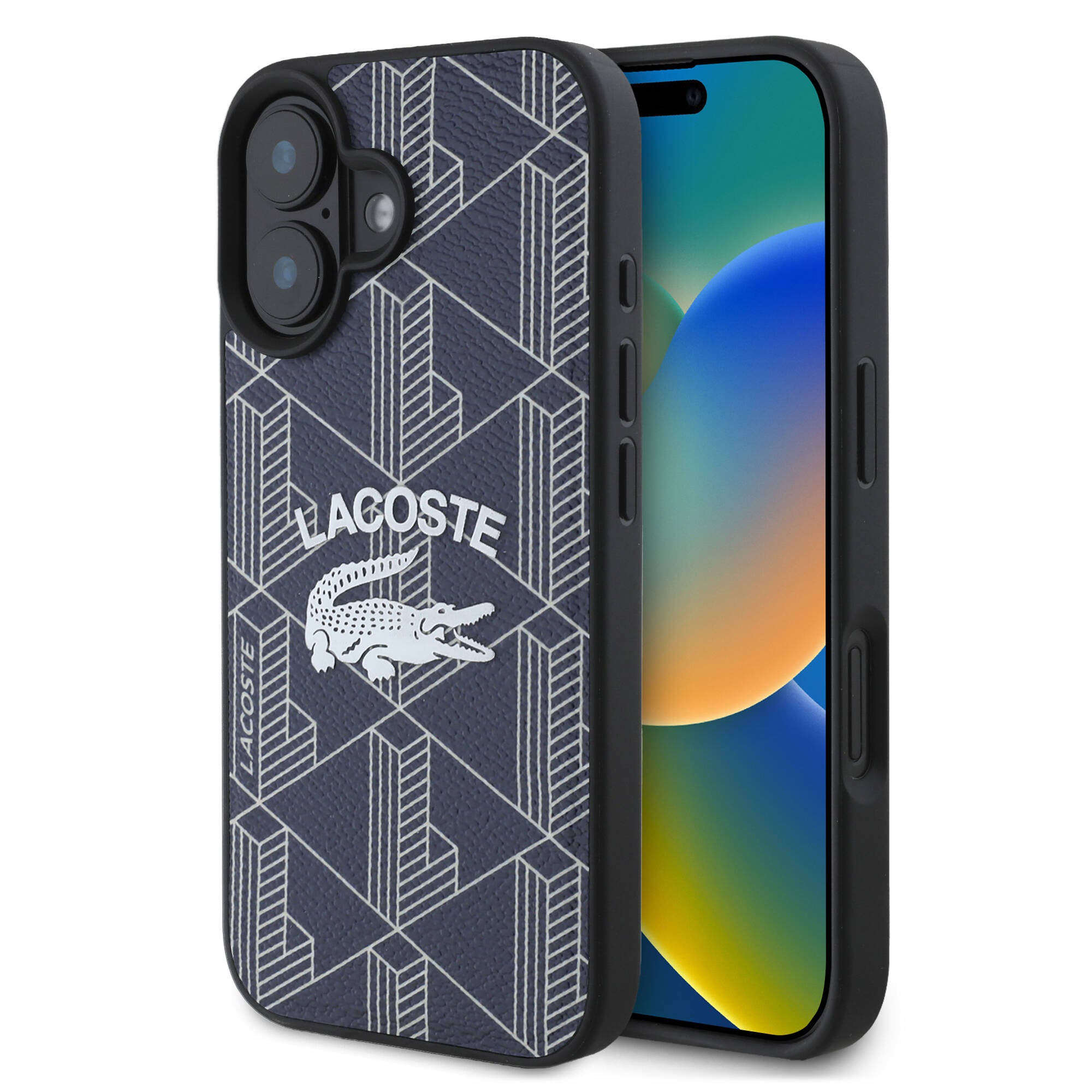 iPhone 16 Kılıf Lacoste Orjinal Lisanslı Magsafe Şarj Özellikli Mono Vintage Logo Kılıf Lacivert