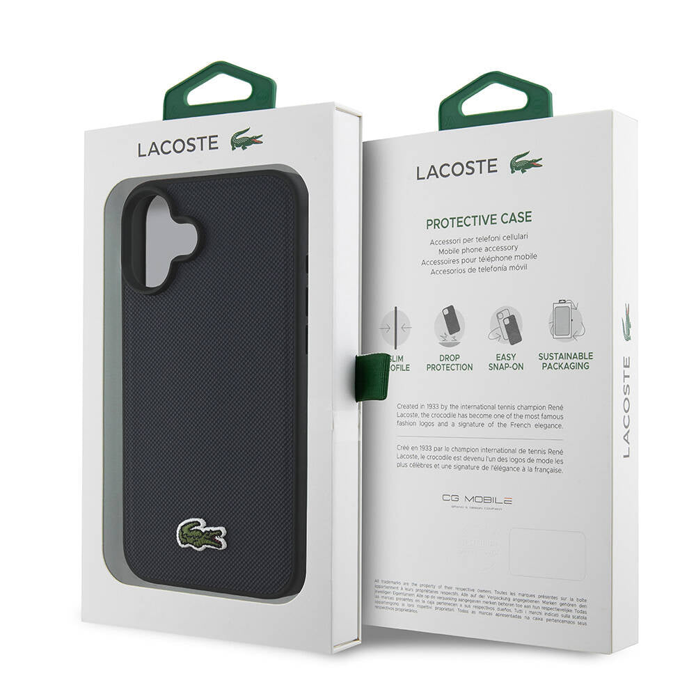 iPhone 16 Kılıf Lacoste Orjinal Lisanslı PU Pike Desenli Arka Yüzey İkonik Timsah Dokuma Logolu Kılıf Siyah