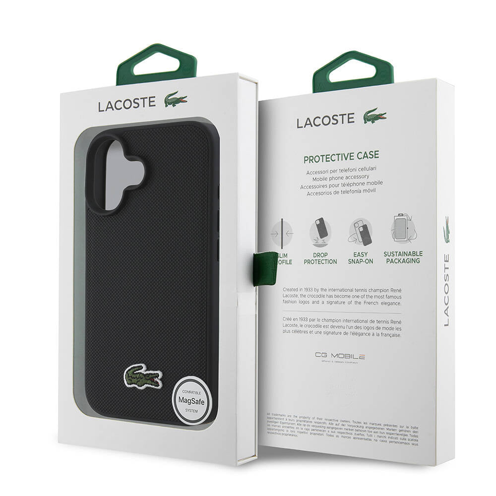 iPhone 16 Kılıf Lacoste Orjinal Lisanslı PU Pike Desenli Arka Yüzey İkonik Timsah Dokuma Logolu Kılıf Siyah