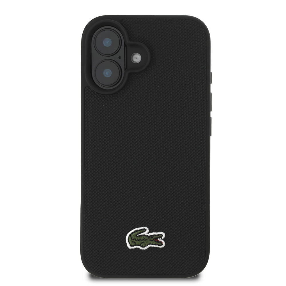 iPhone 16 Kılıf Lacoste Orjinal Lisanslı PU Pike Desenli Arka Yüzey İkonik Timsah Dokuma Logolu Kılıf Siyah