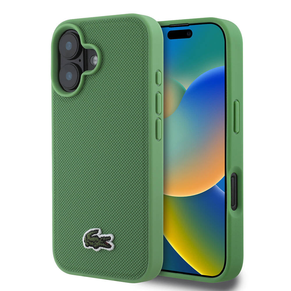iPhone 16 Kılıf Lacoste Orjinal Lisanslı PU Pike Desenli Arka Yüzey İkonik Timsah Dokuma Logolu Kılıf Yeşil
