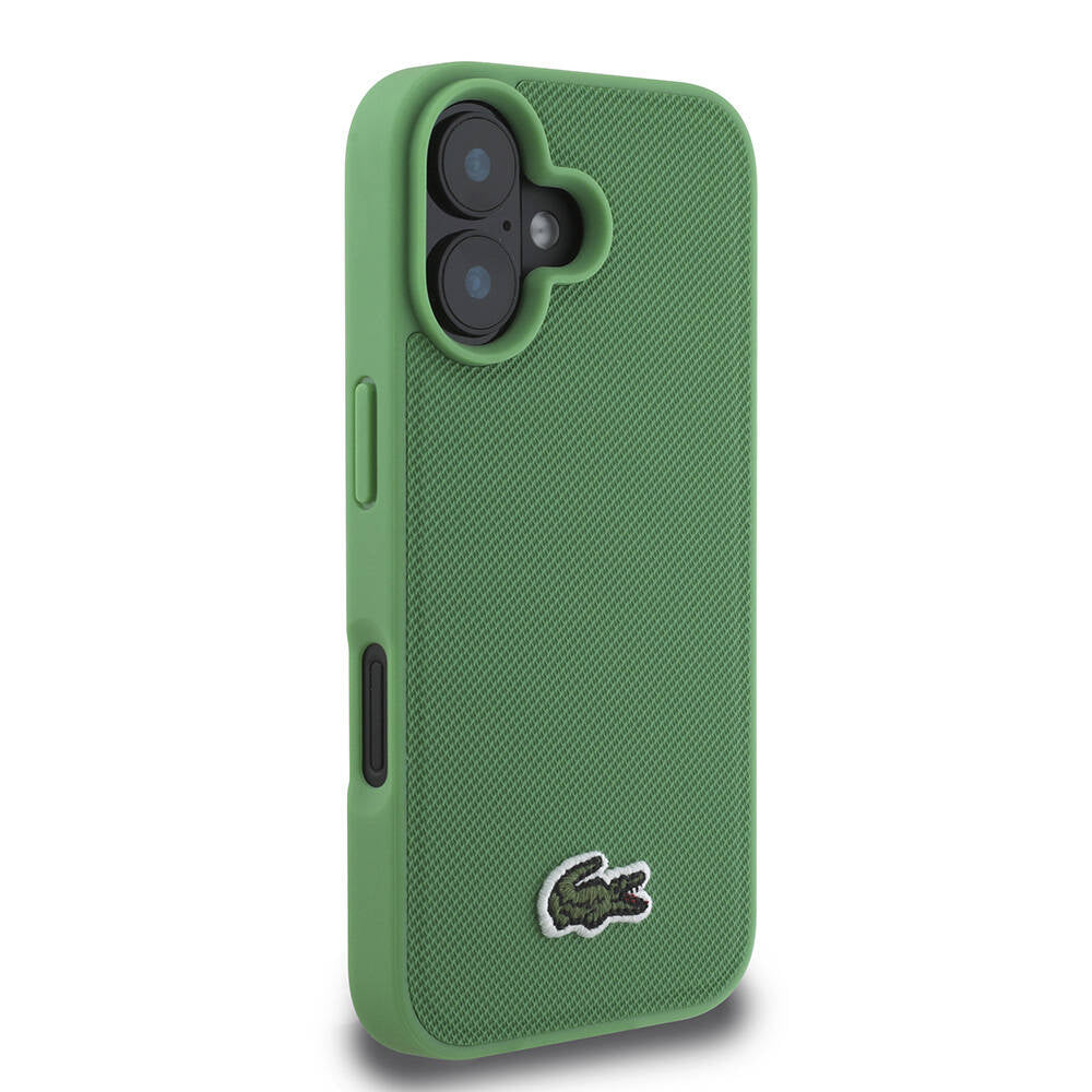 iPhone 16 Kılıf Lacoste Orjinal Lisanslı PU Pike Desenli Arka Yüzey İkonik Timsah Dokuma Logolu Kılıf Yeşil