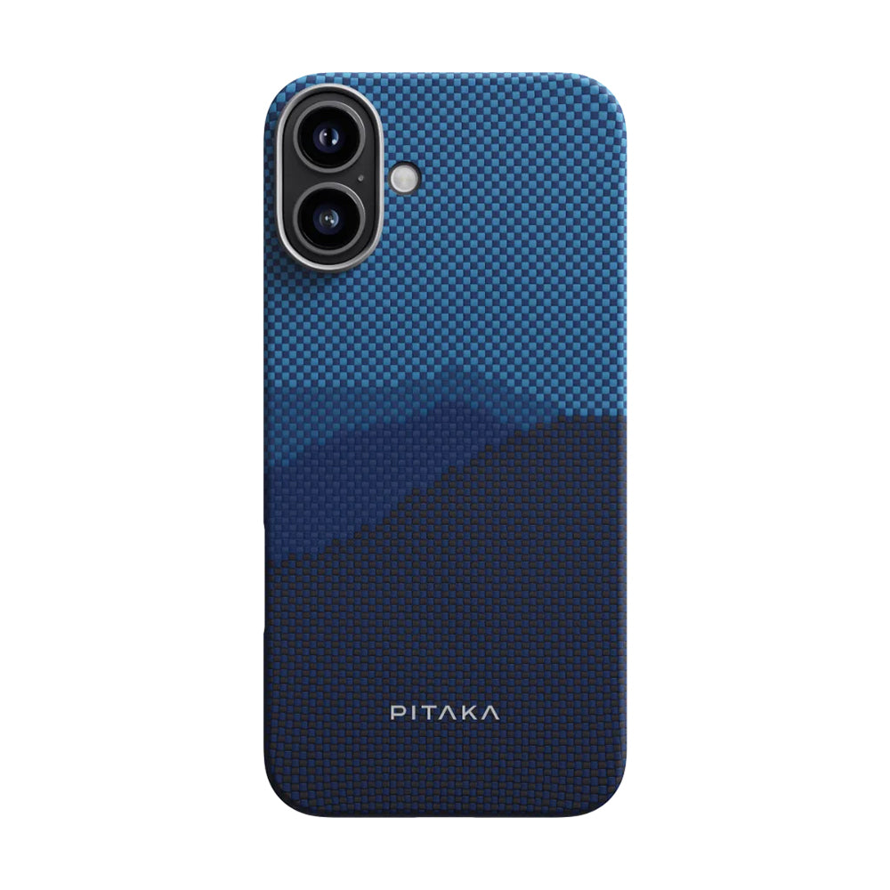 iPhone 16 Kılıf Magsafe Şarj Özellikli Aramid Fiber Pitaka Tactile Woven Starpeak Serisi Over The Horizon Kılıf Mavi