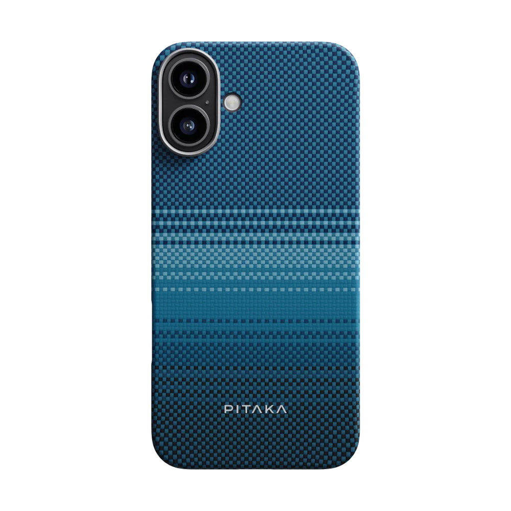 iPhone 16 Kılıf Magsafe Şarj Özellikli Aramid Fiber Pitaka Tactile Woven Sunset-Moonrise Serisi Moonrise Kılıf Mavi