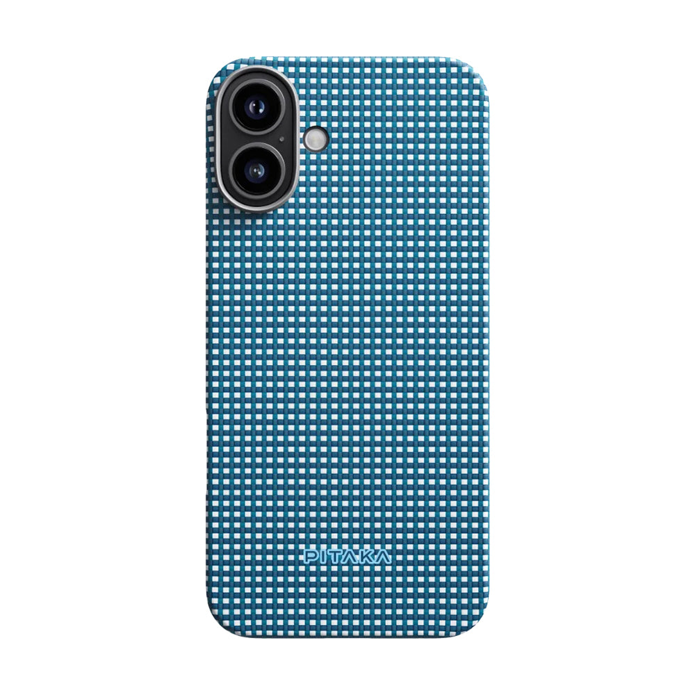 iPhone 16 Kılıf Magsafe Şarj Özellikli Aramid Fiber Pitaka Ultra-Slim Classic Serisi Ocean Blue Kılıf Mavi