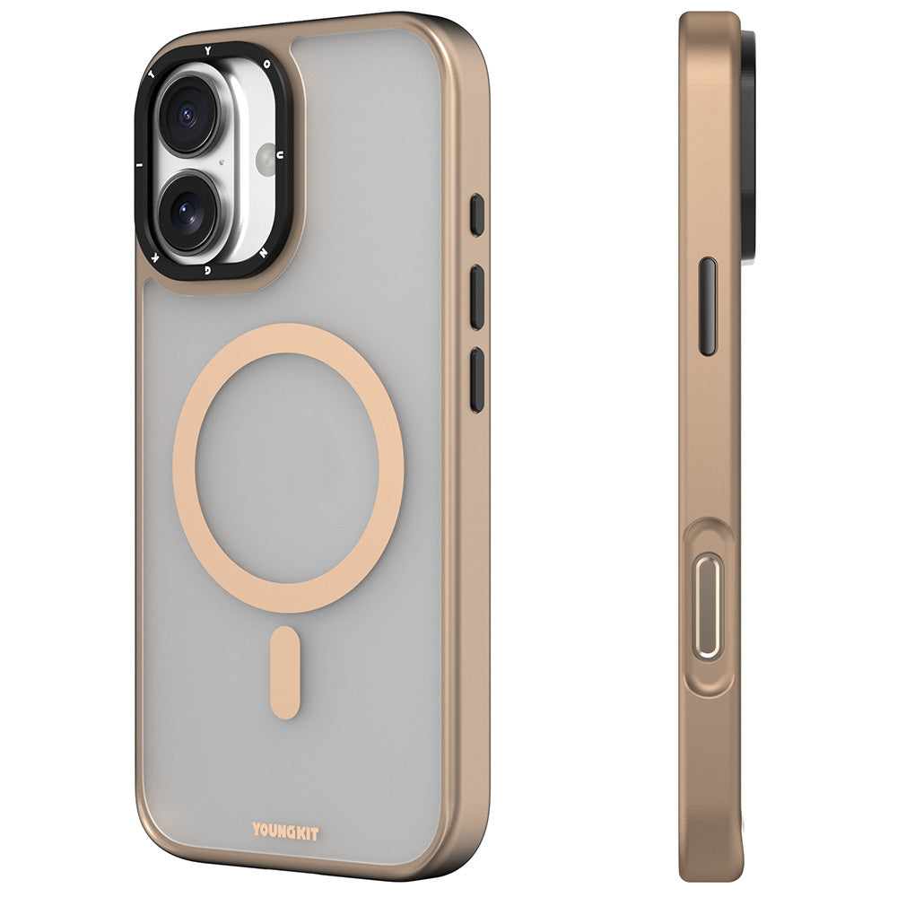 Apple iPhone 16 Kılıf Magsafe Şarj Özellikli Cam Arka Yüzey TPU Youngkit Gemstone Serisi Kapak Şeffaf