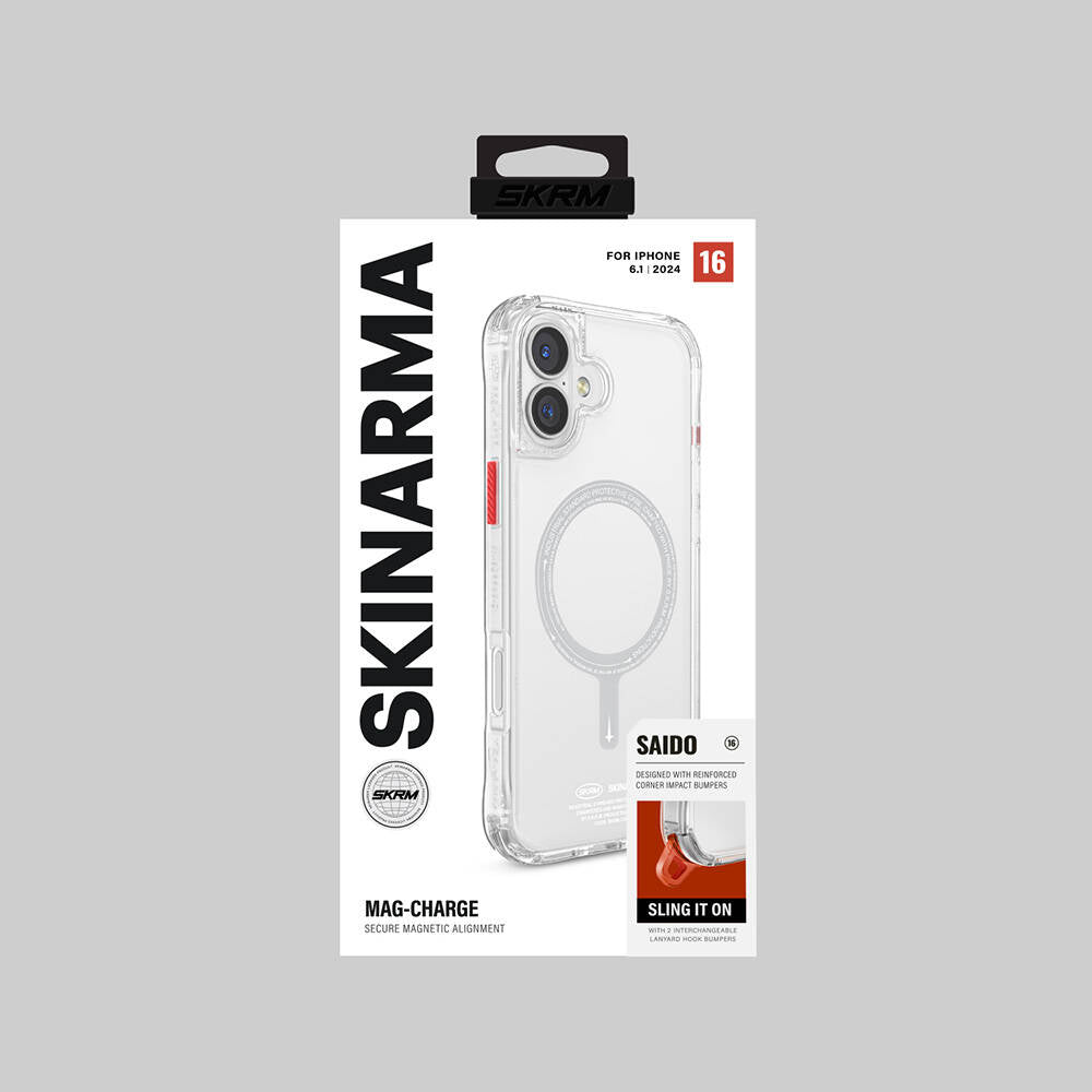 iPhone 16 Kılıf Magsafe Şarj Özellikli Şeffaf Airbag Tasarımlı Skinarma Saido Kılıf Siyah
