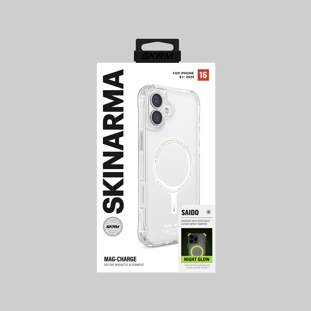 iPhone 16 Kılıf Magsafe Şarj Özellikli Şeffaf Airbag Tasarımlı Skinarma Saido Nightglow Kılıf Şeffaf
