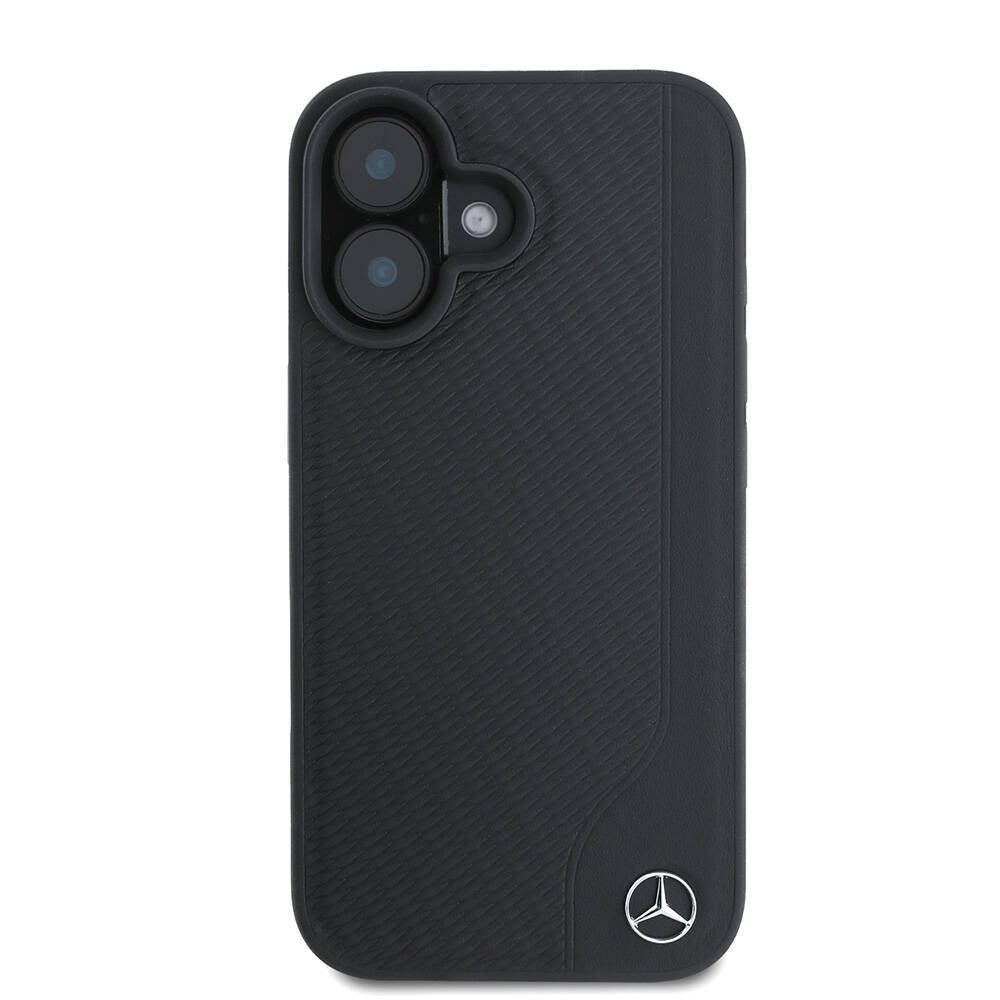 iPhone 16 Kılıf Mercedes Benz Orjinal Lisanslı Magsafe Şarj Özellikli 3D Metal Logolu Wood Imitation Deri Kılıf Siyah