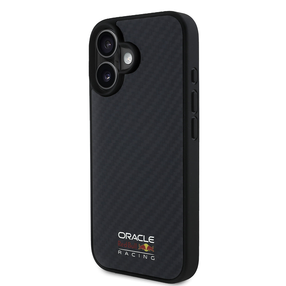 Apple iPhone 16 Kılıf Redbull Orjinal Lisanslı Magsafe Şarj Özellikli Karbon Fiber Tasarımlı Parlayan Logolu Kapak Siyah