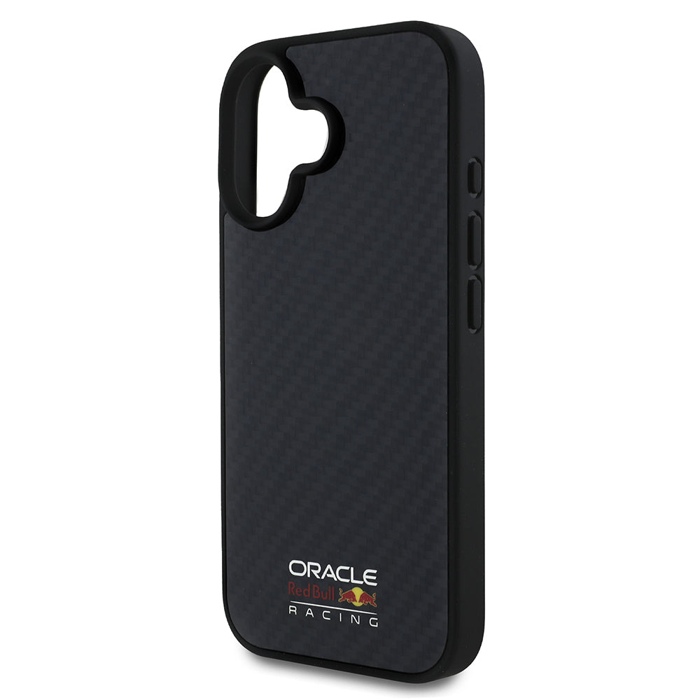 Apple iPhone 16 Kılıf Redbull Orjinal Lisanslı Magsafe Şarj Özellikli Karbon Fiber Tasarımlı Parlayan Logolu Kapak Siyah