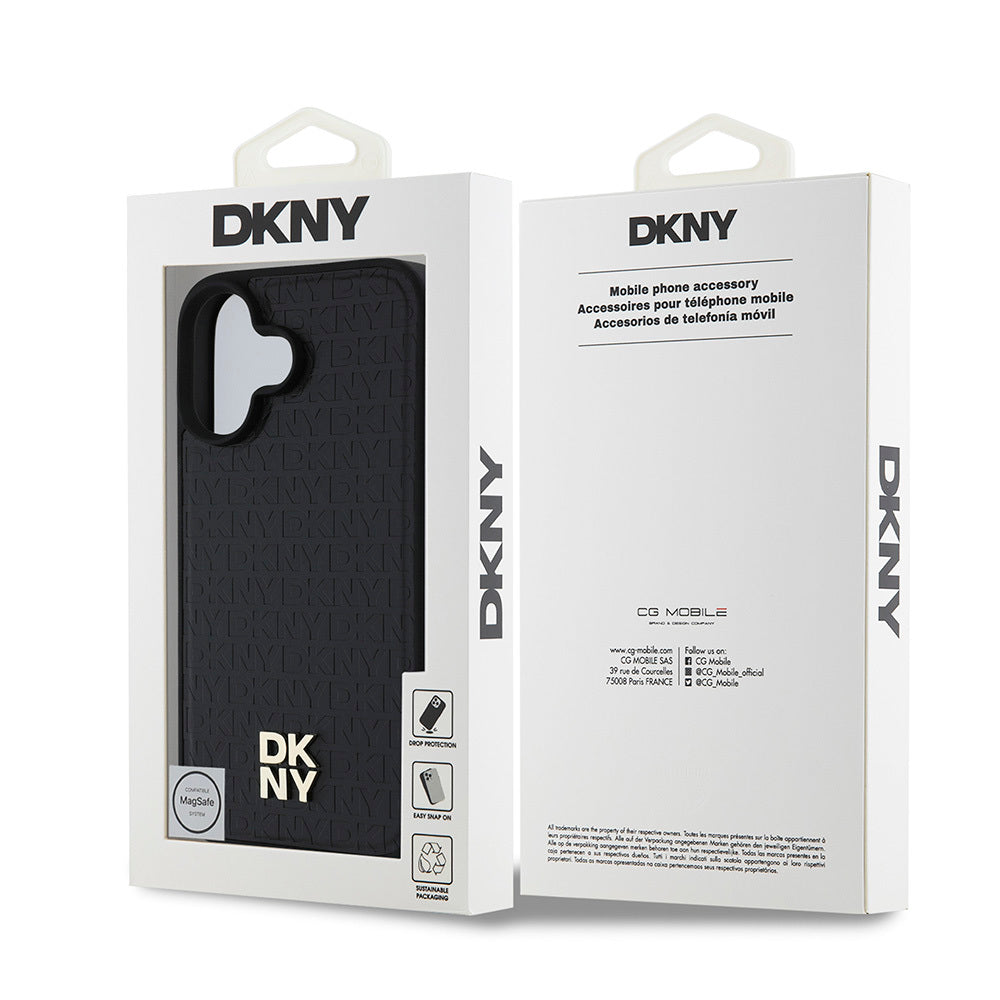 iPhone 16 Plus Kılıf DKNY Orjinal Lisanslı Magsafe Şarj Özellikli 3D Yazılı Repeat Pattern Kılıf Kahverengi